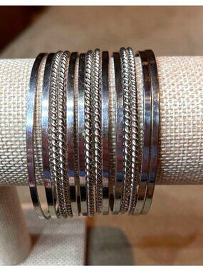 Vintage Y2K Express Stackable Cuff Multi-Strand Silver Toned Bangle Bracelet